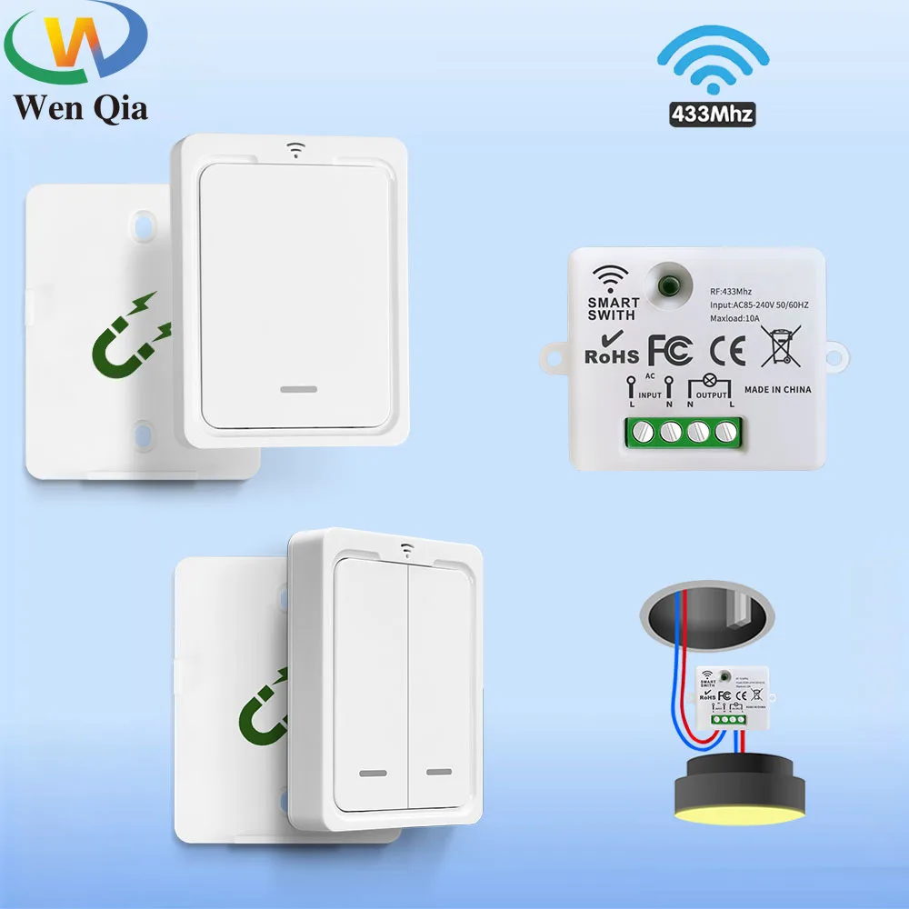 

Wireless Smart Light Switch 433Mhz RF Wall Panel Switch with Remote Control Mini Relay Receiver 220V Home Led Light Lamp Fan