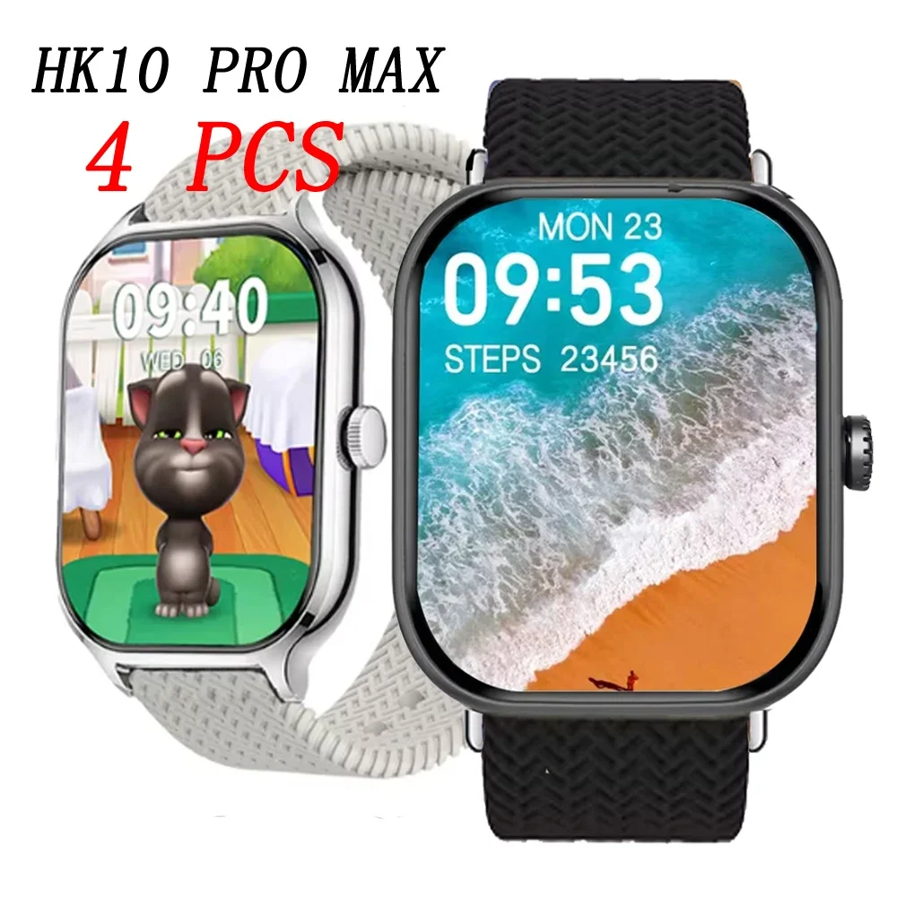 4 Pcs HK10 PRO MAX Smart Watch AMOLED Screen Local Album TWS Connection AOD Display Men Women Smartwatch For Android Ios