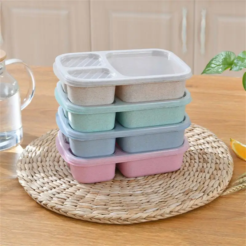 Microwave Lunch Box Wheat Straw Dinnerware Food Storage Container Children Kids School Office Portable Bento Box Lunch Bag