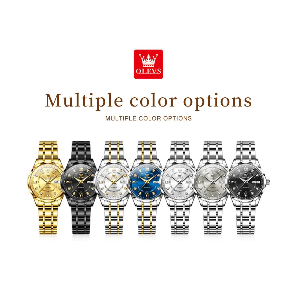 OLEVS 6727, женские часы, автоматические механические часы из нержавеющей стали, водонепроницаемые часы с календарем и неделей для женщин, роскошные элегантные новые