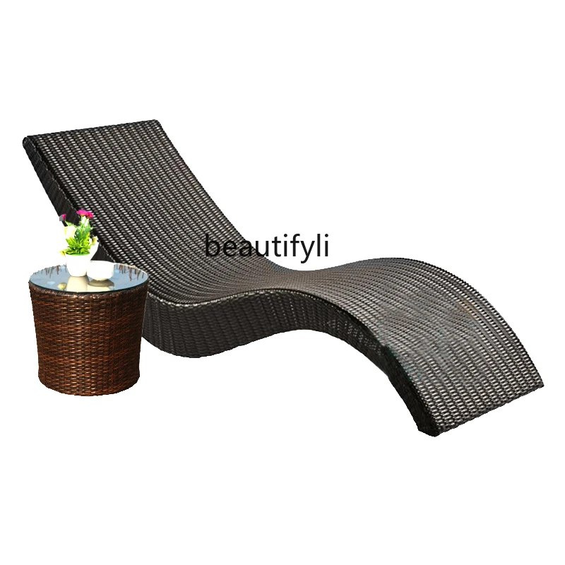 

Outdoor Courtyard Balcony Nap Leisure Rattan Recliner Terrace Beach Recliner Tea Table Combination single sofa chair