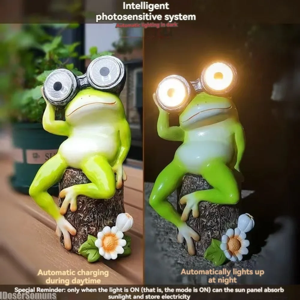 Resin Light Frog Model Frog Garden Frog Statue with Solar Sculpture Cute Animal Statue for Outdoor Garden Yard Decor