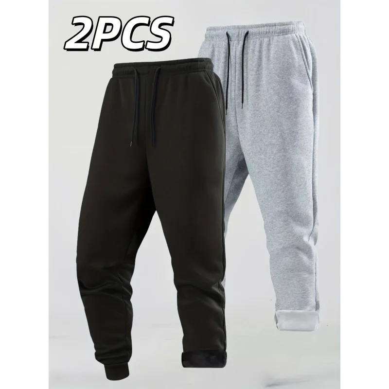 2er-Pack Herren-Freizeithosen mit Fleecefutter, aus bequemem und weichem Stoff, perfekt für Herbst und Winter.