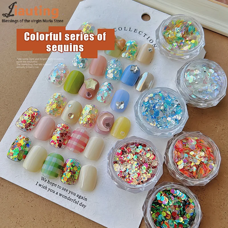 10 Pudełek Ozdób do Paznokci z Cyrkoniami, Dekoracje, Poligonowe Laserowe Błyszczące Puderki, Naklejki na Paznokcie, Akcesoria Kosmetyczne