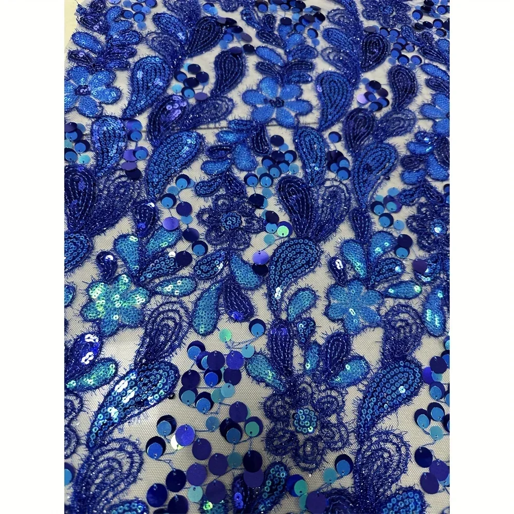 Royal Blue African Nigerian Lace Fabric 2024 High Quality French Sequins Embroidery Tulle Lace Fabric For Party Dress Wedding