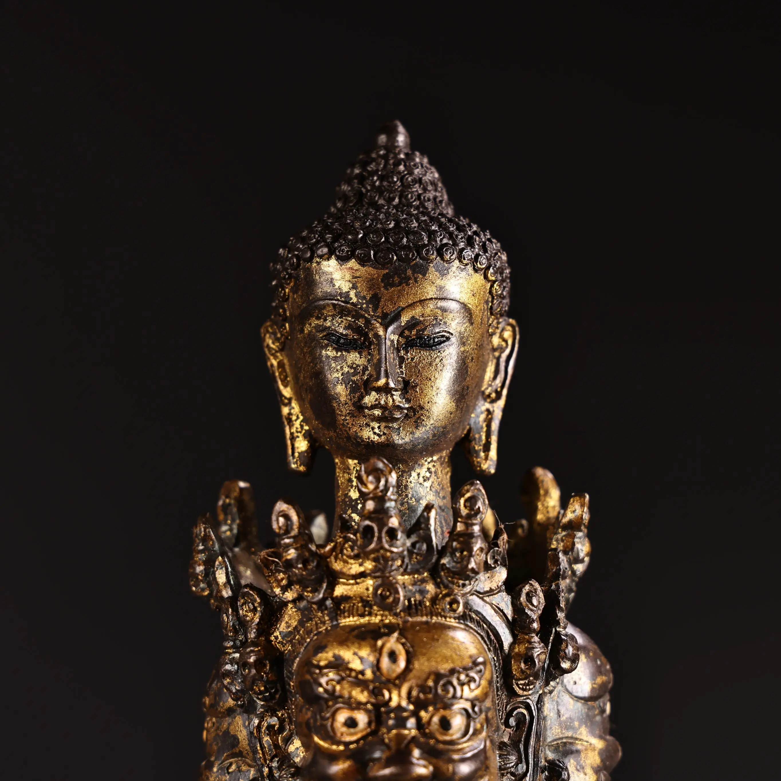 23 "مجموعة معبد التبت البرونزية القديمة الزنجفر الطين الذهب شاكياموني بوذا رئيس 11 ماهاكالا رئيس فاجرا فوربا قاعة العبادة