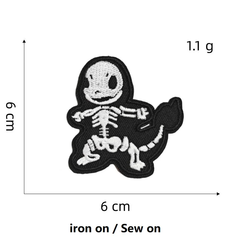 Cartoons Black white Skeleton Pokemon Game monster Character For Sew Child Clothing iron on Adhesive Embroidery Patch Appliques