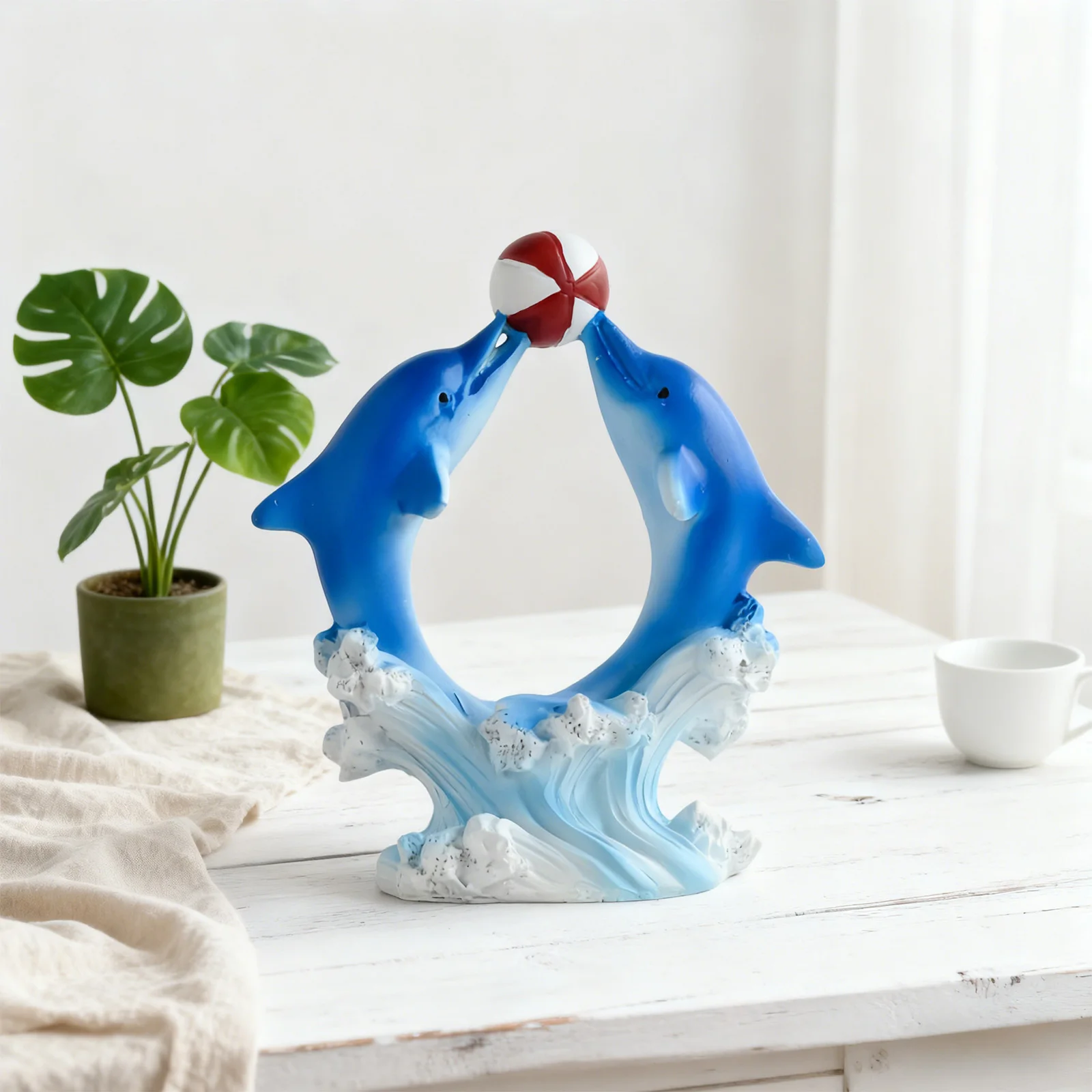 Delphin & Herz Home Decor Figur Ozean Thema Harz Ornament, süße Desktop Statue für Wohnzimmer Schlafzimmer Regal Tischplatte