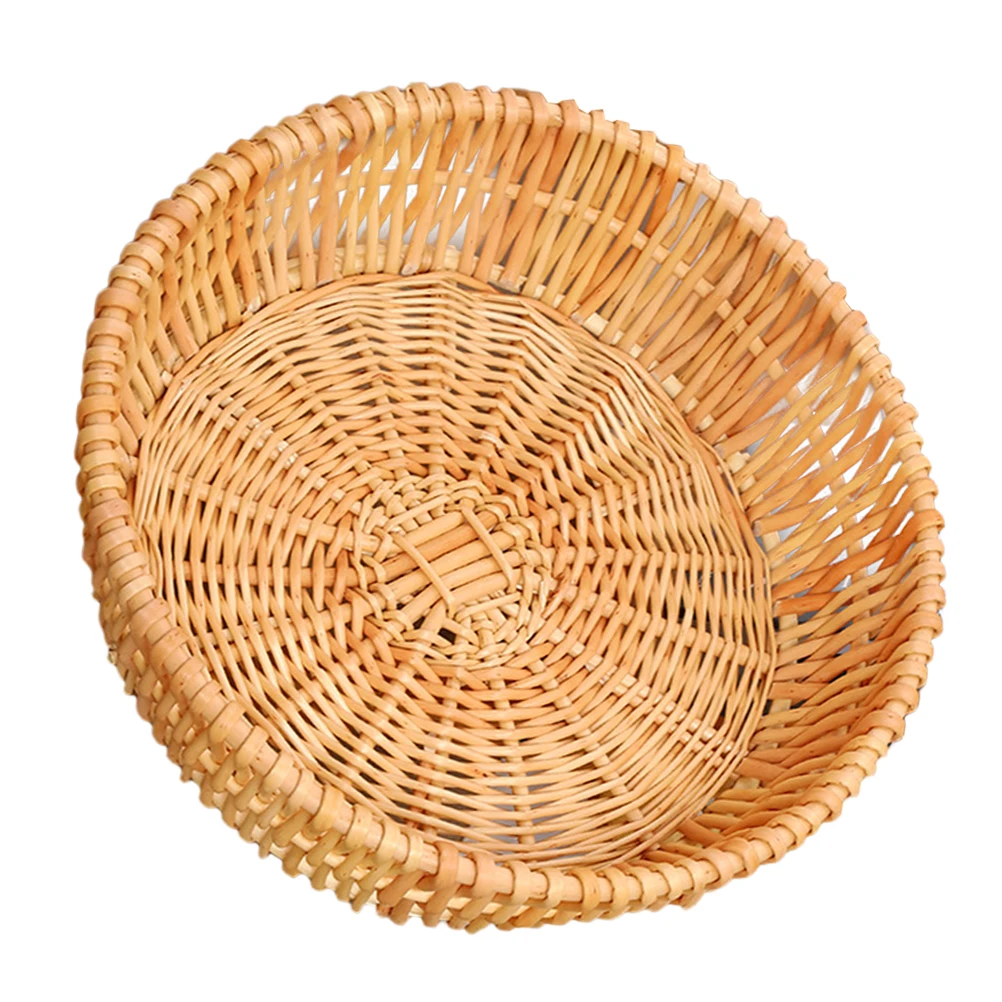 

Rattan Storage Basket Wicker Baskets 25cm Simple Style Multi Function Bread Bin Fruit Snack Holder Compact Design Kitchen Bar