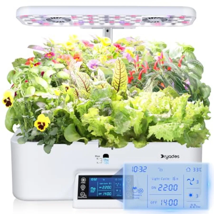 

Гидропонная система для выращивания растений на 17 капсул с двумя вентиляторами, 24-ваттной полноспектральной лампой для растений и умной панелью управления для домашнего садоводства (для овощей)