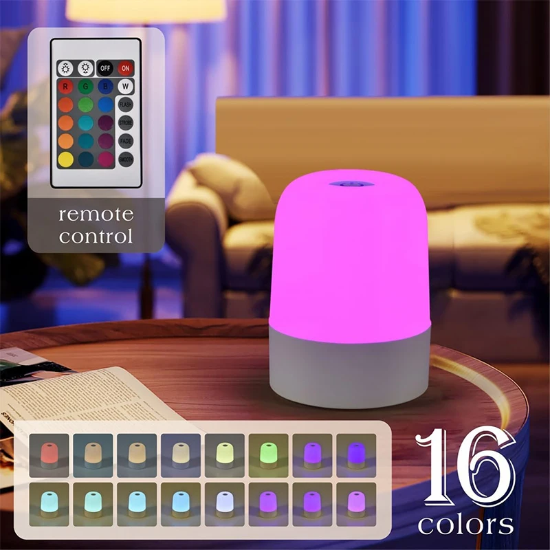 ضوء ليلي 16 لونًا RGB مصباح صغير قابل للتعتيم، مصابيح محمولة تعمل باللمس ستبليس لغرفة النوم، أضواء LED متغيرة الألوان
