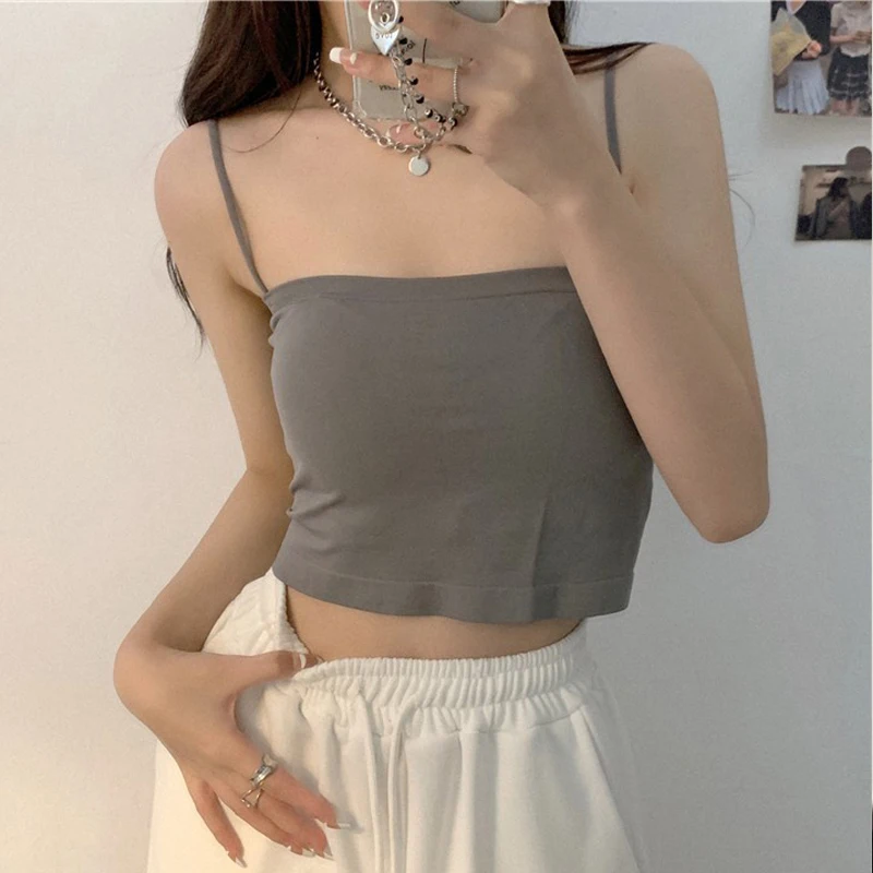 

Y2k Retro Solid Color Camisole Vest Sleeveless Aesthetic Harajuku Street Clothing For Summer Personality Fashion Looks