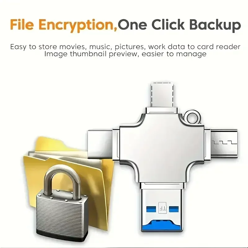 Устройство чтения карт памяти 4 в 1, Micro SD для IPhone, Ipad, Android, Mac, ПК, камера типа C, освещение, USB C, Android-считыватель, портативный считыватель