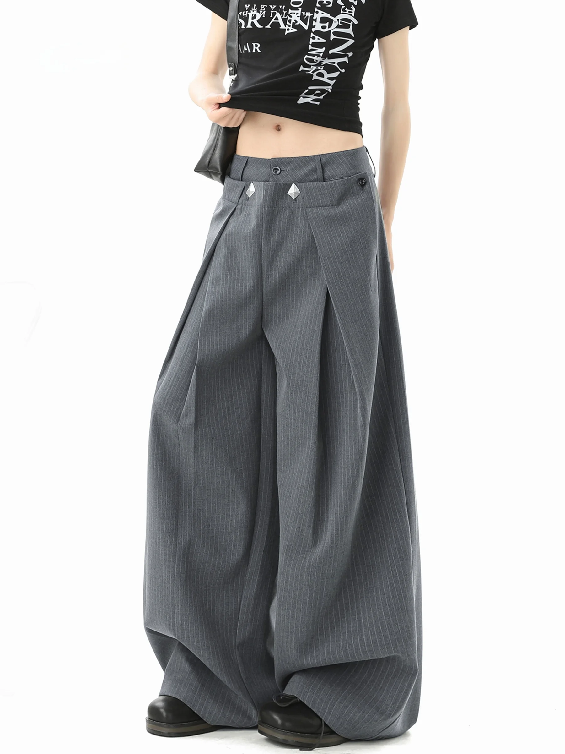

Wide Leg Floor Length Straight Cut Trousers for Men And Women Summer Casual Pants Clean Fit Pleated mid Waist Polyester
