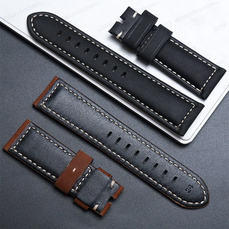 High Quality Cowhide Watchband Vintage Genuine Leather Strap Retro Calfskin Business Wristband 20mm 22mm 24mm 26mm Soft Bracelet