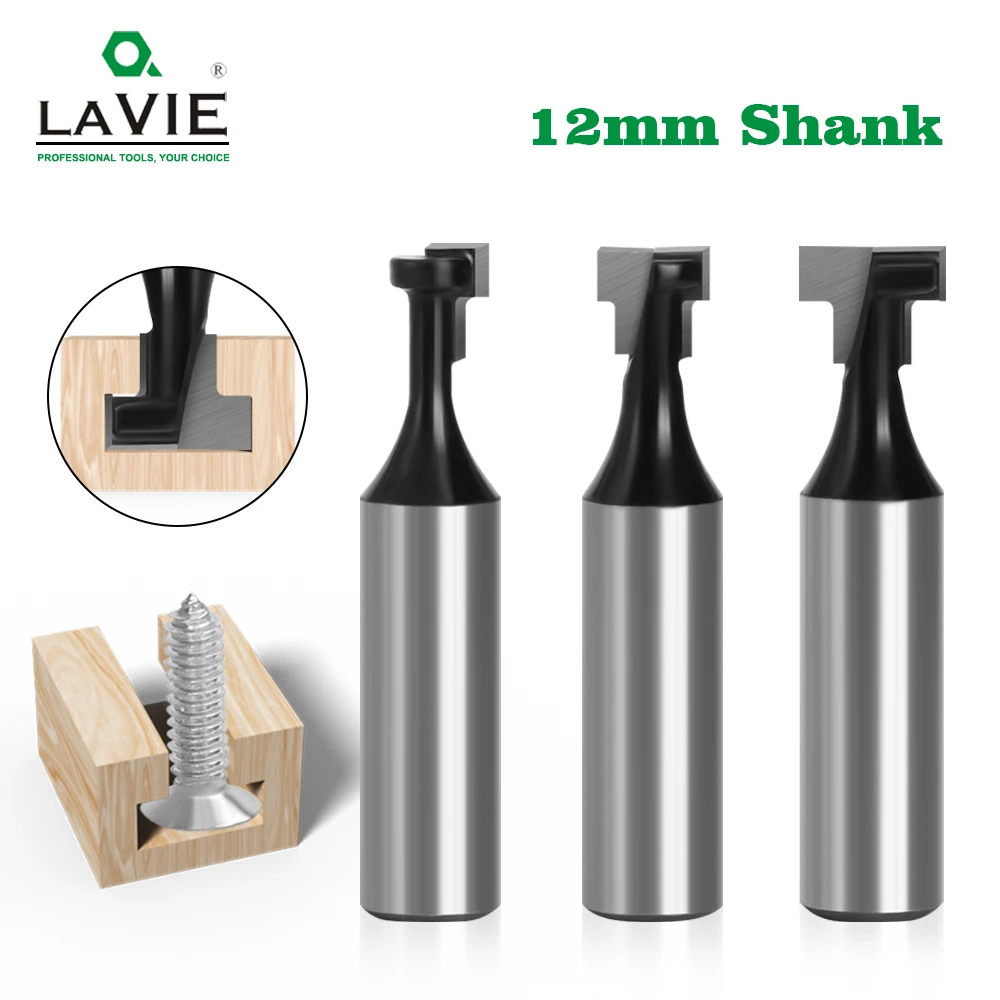 LAVIE 12mm Shank 1pc Keyhole T-Slot Bit 1/2 5/16 3/8 Inch Black Coated Router Bits For Wood Milling C12142
