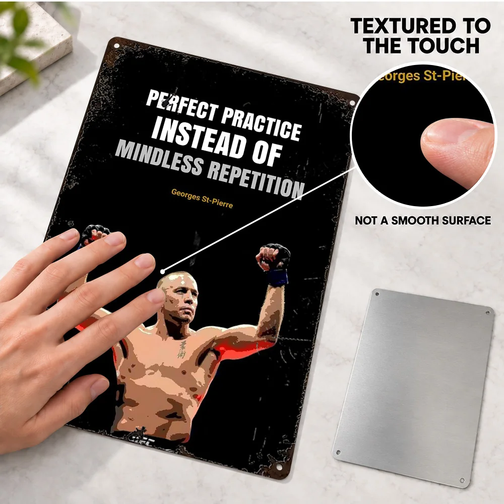 Georges St Pierre Quote Textured Metal Poster Personalized Aluminum Sign Inspirational Typography Wall Art For Sports Lounge