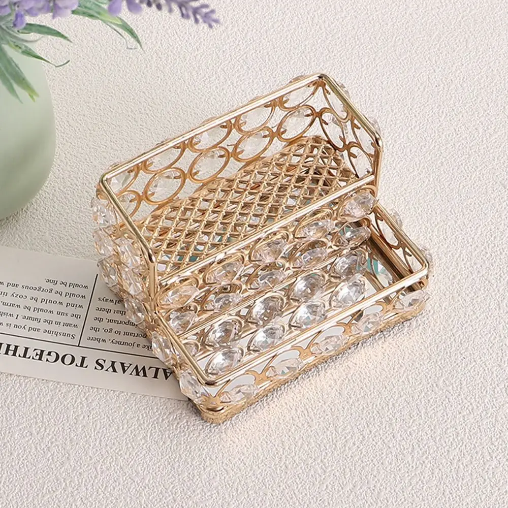 Double-layer Business Card Holder Shiny Round Crystal Large Capacity Business Card Display Stand Sturdy Easy To Find