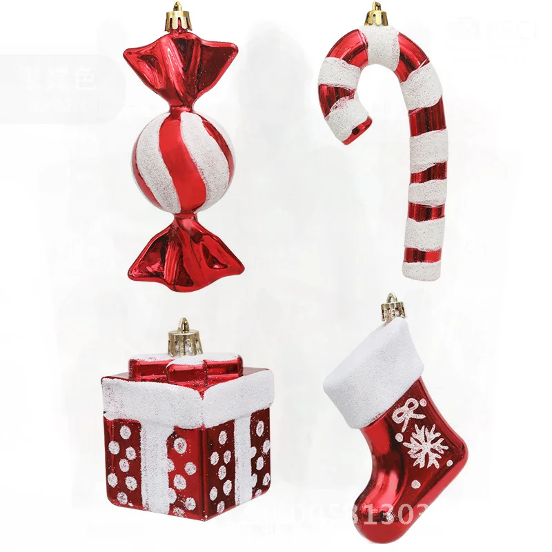 Christmas Candy Crutch Gift Box Boots Four-Piece Set Pendant Christmas Tree Decoration Props Cross-Border Wholesale