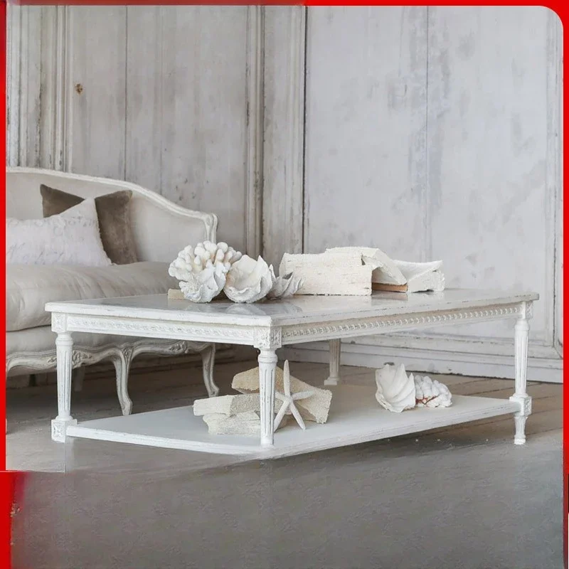 Marble countertop coffee table, villa rattan made old tea table casual glass coffee table