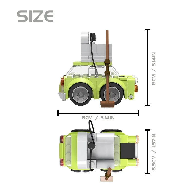 Accesorios clásicos de película, bloques de construcción de automóviles verdes, MOC-51175 Mr. Beanss, Mini techo de coche con sofá, modelo de ensamblaje, juguete para regalo para niños