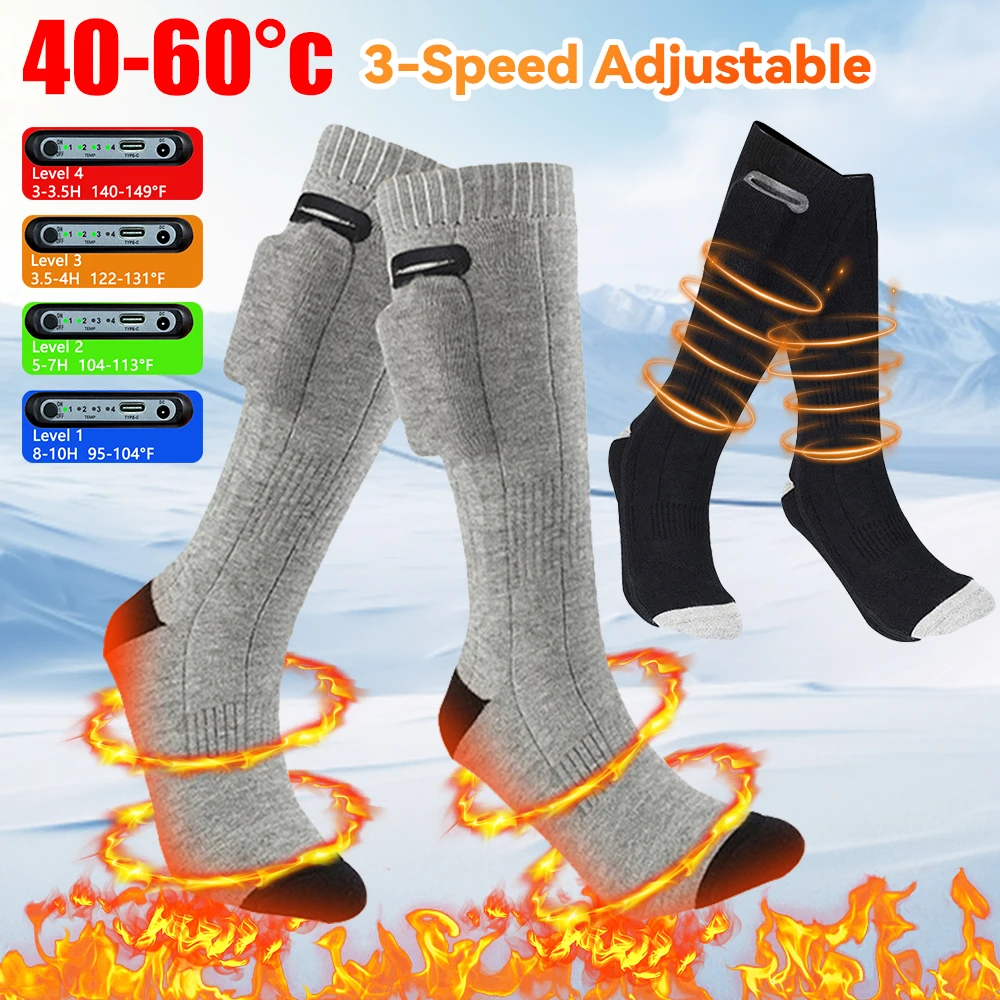 Motorcycle Heated Warm Socks Electric Heated Socks 3 Modes Winter Socks Washable Outdoor Skiing Foot Warmer For Men Women