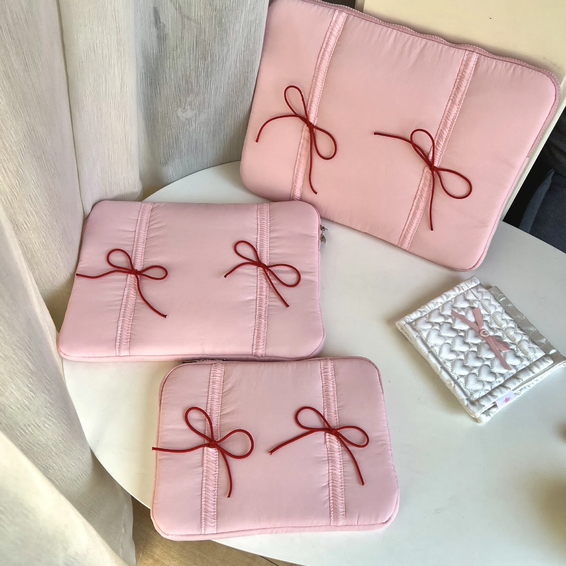 Cute Bow Laptop Sleeve For Macbook Air13.3 13.6 Pro14 15 Dell Samsung Huawei 15.6 16 Ipad 9.7-11 Inch Notebook Tablet Pouch