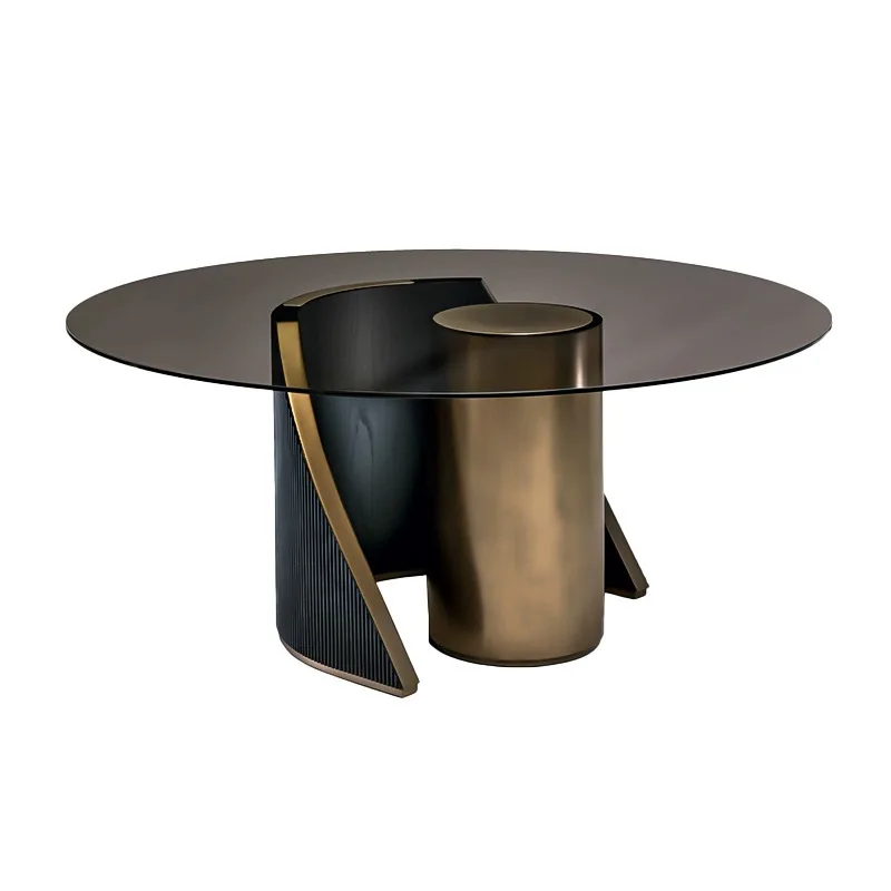 Tempered glass dining table Modern living room Home stainless steel Art round dining table