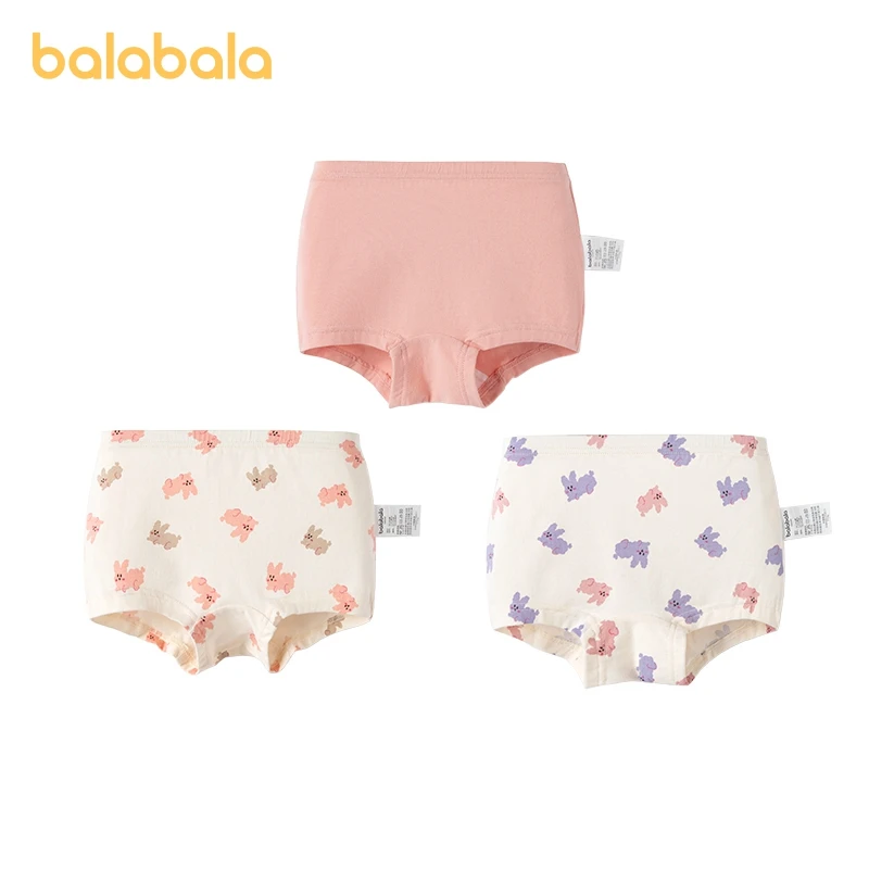 Balabala Underwear Girl Cotton Square-Cut Boxer Briefs Triangular Shorts Toddlers Babies Non-Pinch Square Corners Pack of Three