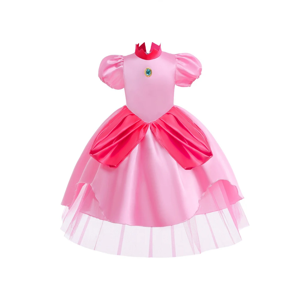 Pink Peach Princess Dress For Baby Girls Halloween Cosplay Costume Children Kids Performance Carnival Party Outfits Queen Crown