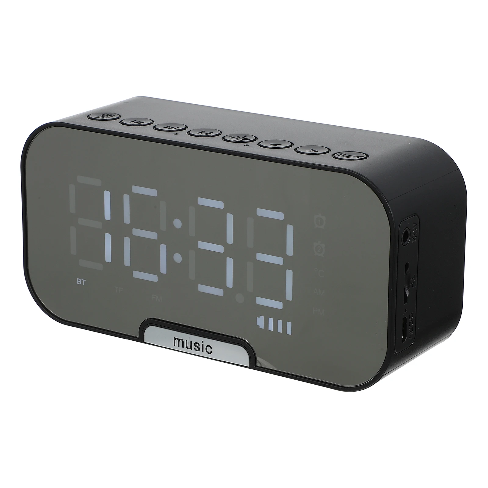 

Speaker Clock Digital Alarm Wireless Radio Bedroom Abs Plastic USB Charging HD Display Stereo Bass Decorative Design