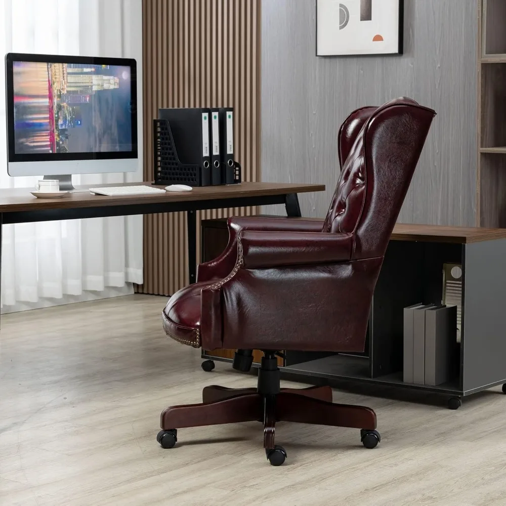 high-back reclining ergonomic office chair with padded seat and backrest, pu leather, wheels - burgundy