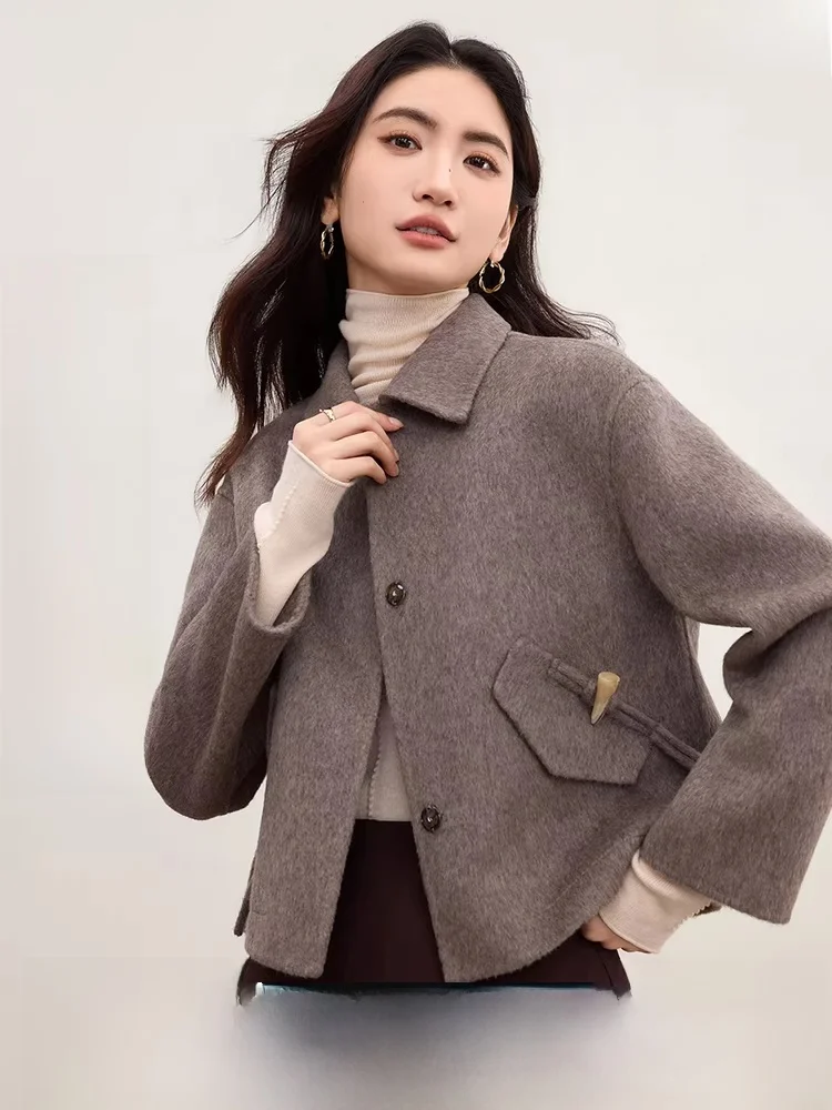 

Женское двустороннее шерстяное пальто ort Sle с отложным воротником Winter Faion Button ket Design Прямой крой для поездок на работу Sle