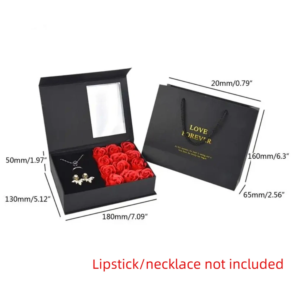 12 Flowers Creative Soap Rose Lipstick Gift Box Romantic Exquisite for Ring Packaging Couple Girlfriend Women Open Window