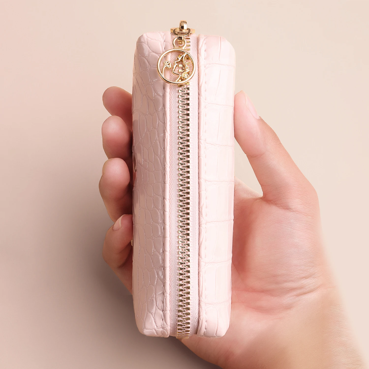 10개 미니 투명 손잡이 브러쉬+악어 무늬 가방 메이크업 브러쉬 여행용 휴대용 메이크업 도구 전문가용 가방 포함