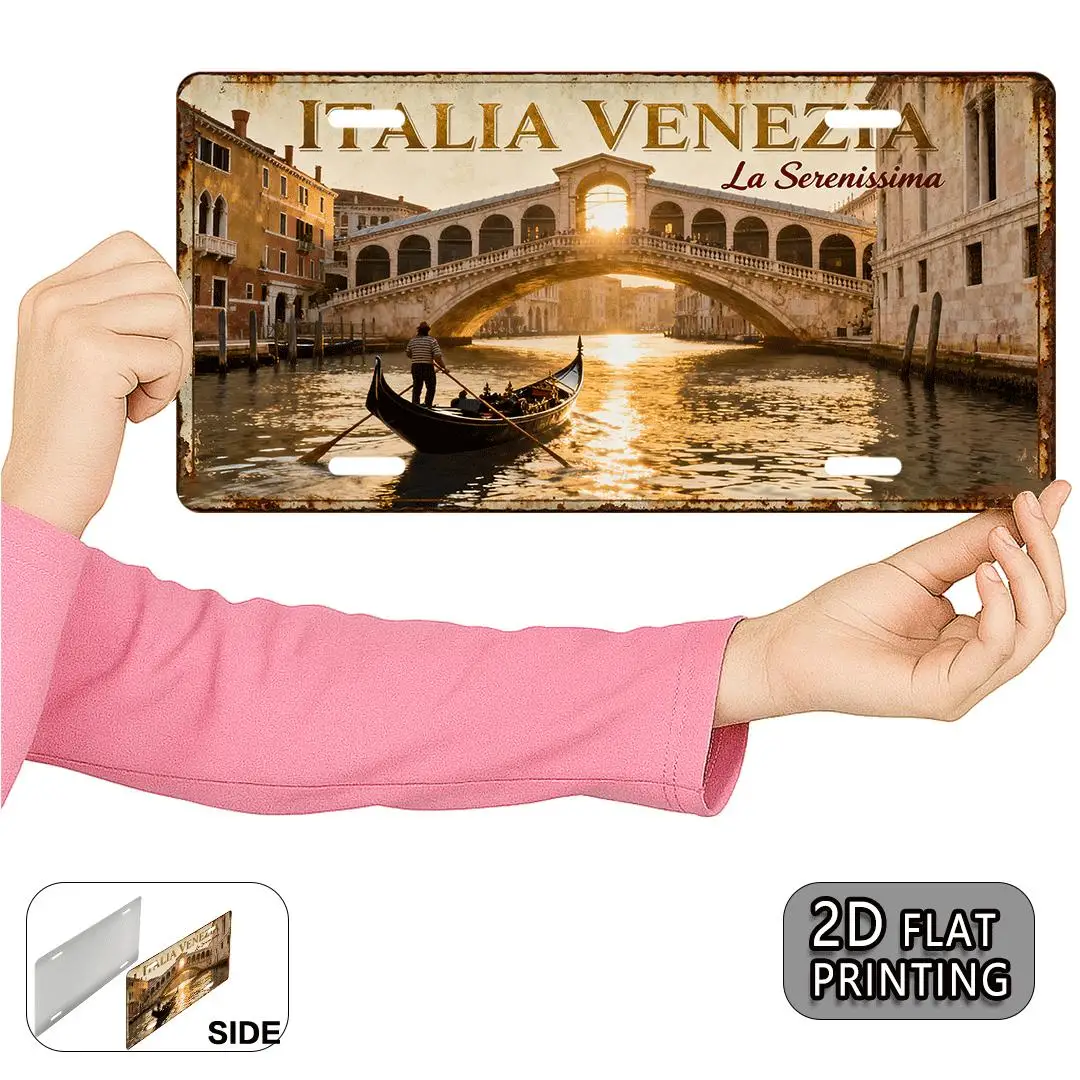 2D Flat, Vintage Venice Aluminum Metal License Plate, 2D Flat, 2D Print, 1pc, Decorative Panel (12.0x6.0inch), Travel Gift, Cana