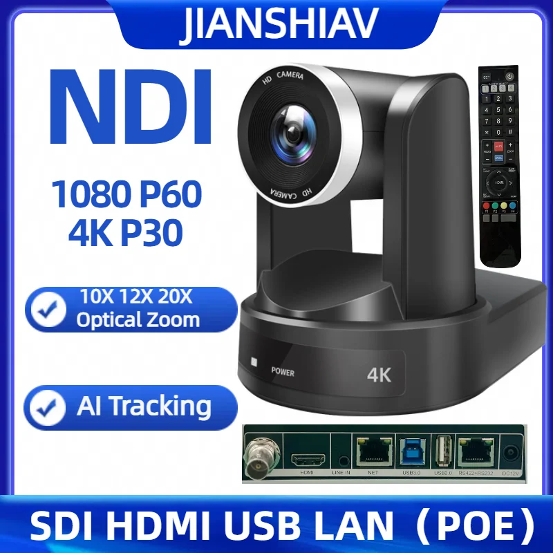 

1080P 4K NDI PTZ Camera 10X 20X Zoom IP Live Streaming HDMI SDI USB POE Conference Camera for Church Meeting Broadcast Youtube