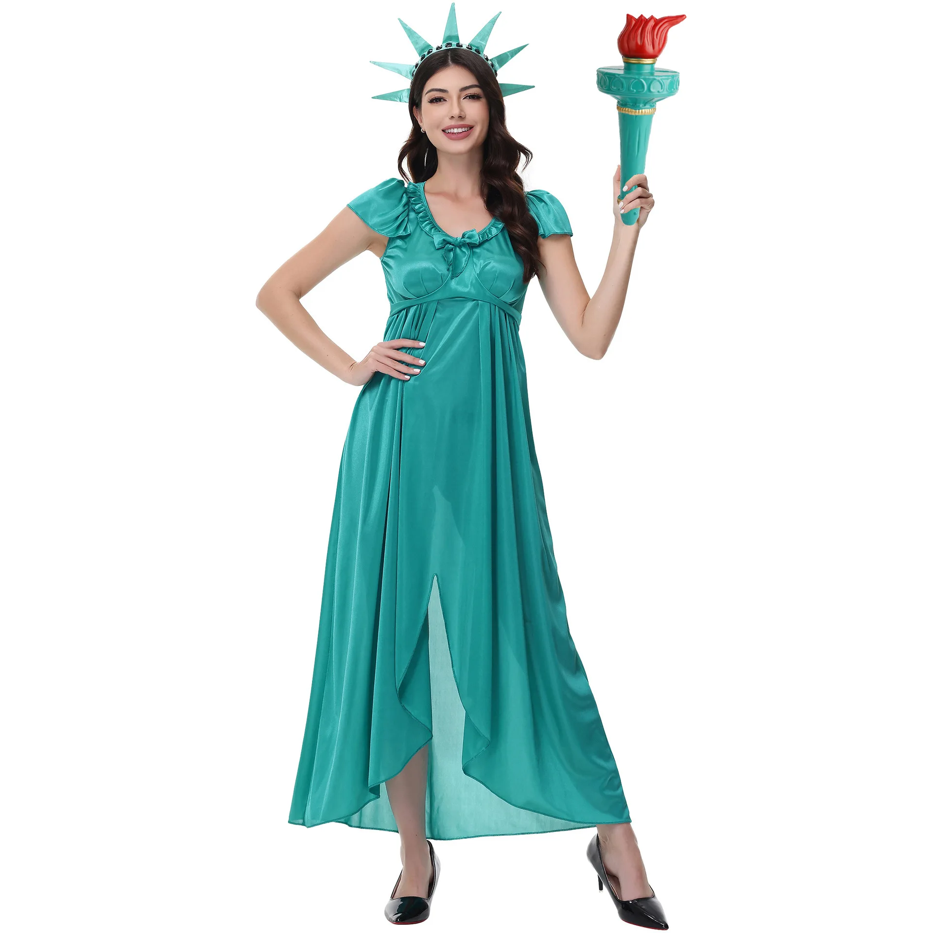 

Adult Women Halloween Costumes Cosplay Statue of Liberty Masquerade Irregular Skirt Long Dress Role Playing Party Suit