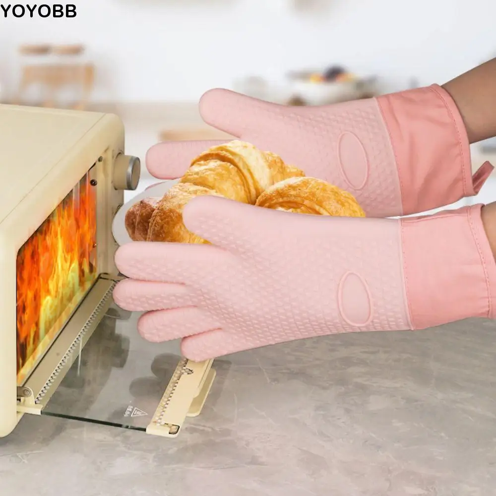 

Baking Utensils Double Layer Oven Gloves Heat Resistant Anti-Scalding Baking Gloves Silicone Flexible Oven Mitts Cooking