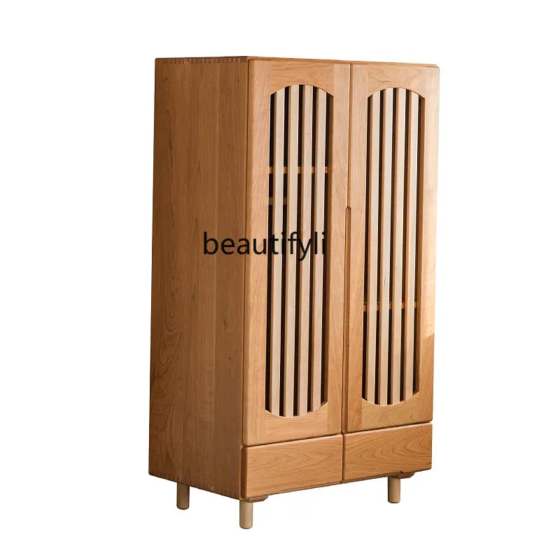 

Solid Wood Wardrobe Boys and Girls Small Wardrobe Bedroom Storage Cabinet Cherrywood Combination Environmental Protection