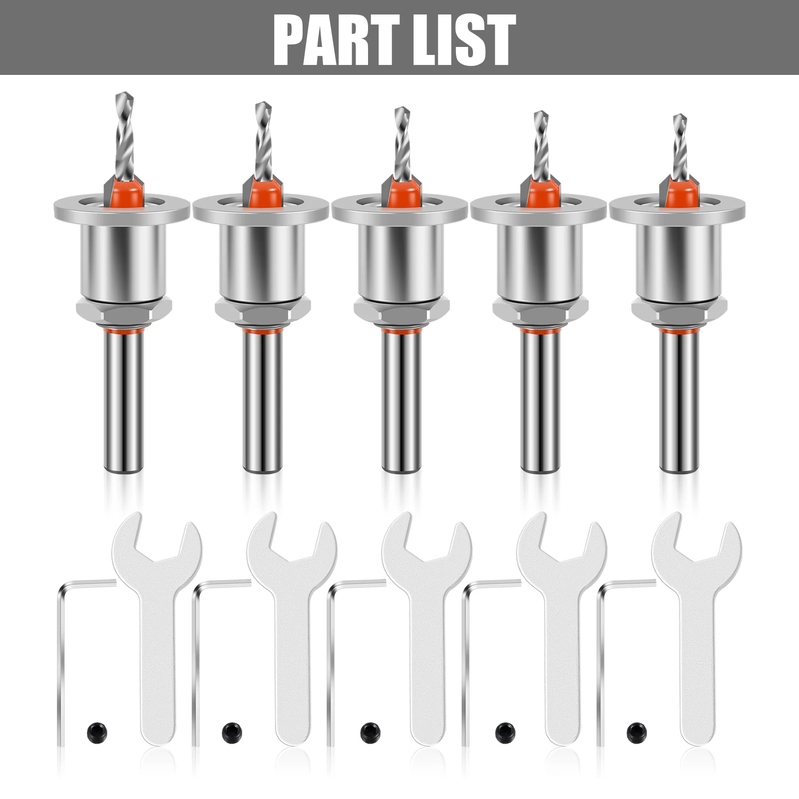 5Pcs Countersink Drill Bit Set Adjustable Counter Hole Drill Bit Metal Woodworking Counter Sinker Tool Kit with 5 Wrench