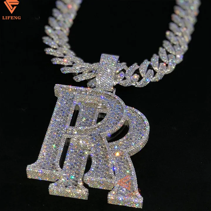 

Hip Hop Double R Letter Baguette Diamond Vvs Moissanite 925 Silver Personalized Necklace Iced Out Custom Jewelry Chain Pendant