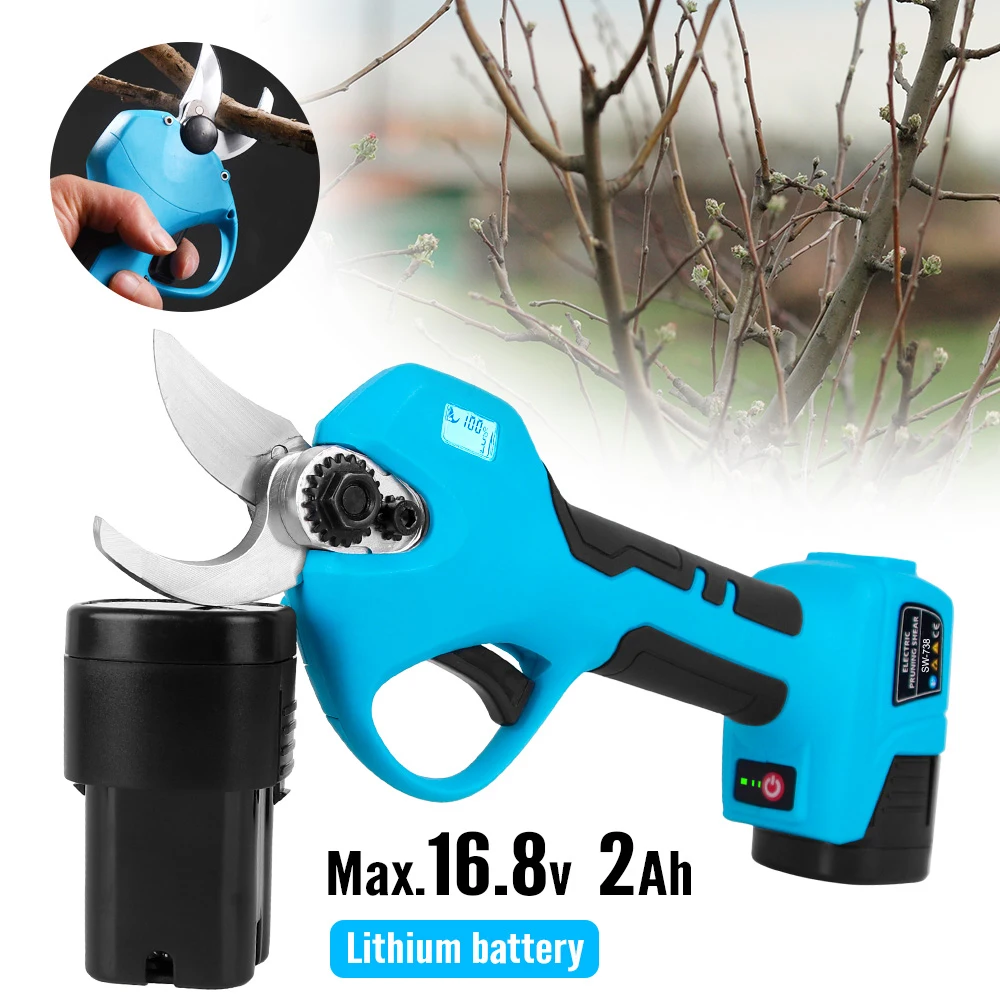 SC-8604 Cordless Electric Pruning Shears-2 Pack Backup Rechargeable16.8V, 28mm 1.1 inch With 2Ah Lithium Battery  Garden Tools