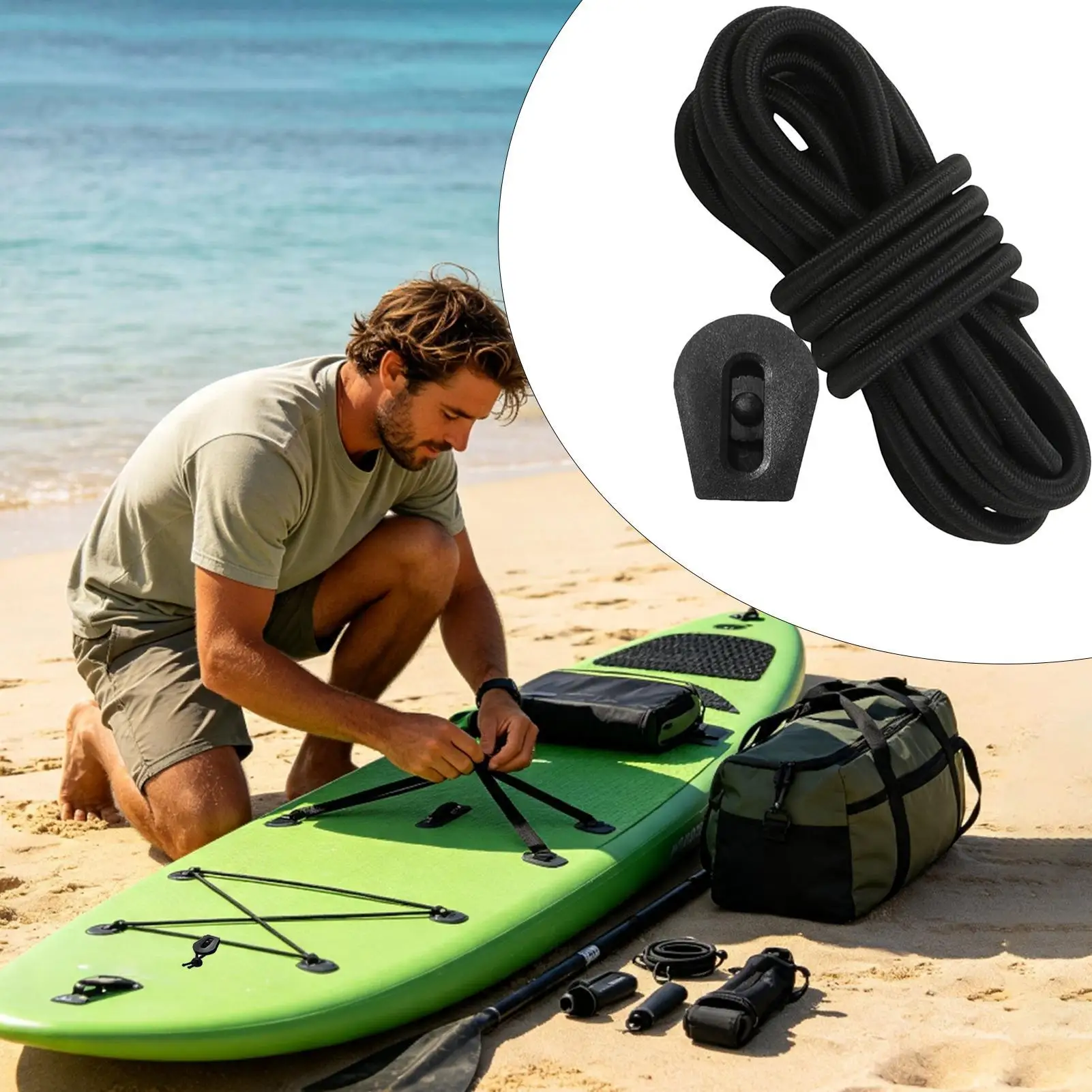 Paddle Board Cord Adjustable Anti-Slip Buckle Nylon Elastic Rope 5mm Kayak Fixed Stretch String For Outdoor Sea Lake Beach Deck