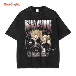 Amane Misa T Shirt Anime Yagami Light Oversized Vintage Washed T-shirts Streetwear Retro Manga DTG Printing Tops Tees Men Cotton
