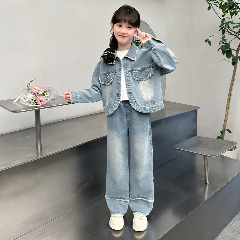 

Stylish Cowgirl Streetwear Clothing Set Kids Child Casual Jeans and Denim Jacket 2 Pieces Set Denim Suit for Girl Luxury Clothes