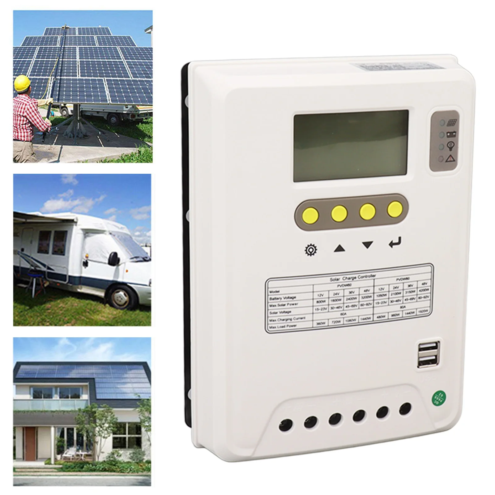 

12V 24V 36V 48V PWM Solar Charge Controller with LCD Display Lithium Electric Activation Solar Panel Charge Regulator