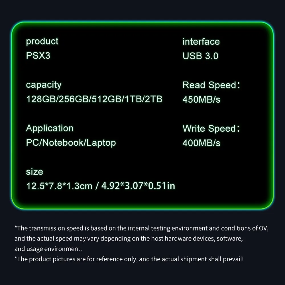 Ov Psx3-Serie Externe Hochgeschwindigkeitsfestplatte USB 3.0 Tragbar 128 GB 256 GB 512 GB 1 TB Externes Solid-State-Laufwerk Lesen und Schreiben Geschwindigkeit 400 MB/S Geeignet für Laptops\Person Computers\ Ps4-PC