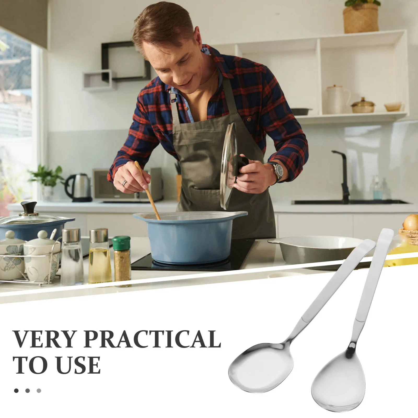 

2Pcs Large Stainless Steel Ladle Multi-Functional Serving Spoon for Banquet Soup Rice Buffet Kitchen Supplies Metal Serving