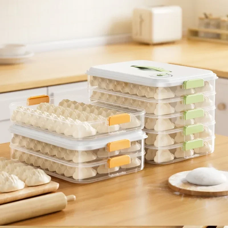 Handheld Sealed Multi-layer Dumpling Storage Box Stackable Reusable Refrigerator Fresh Keeping Container Kitchen Food Organizer